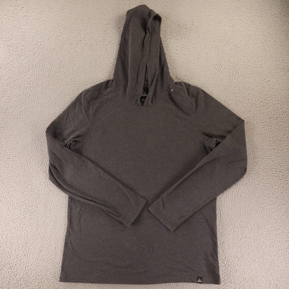 prAna Hoodie Mens M Gray Heathered Organic Cotton hooded tee long sleeve